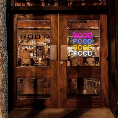 Image of Horseneon Good Food Good Mood Neon LED Sign, Food Neon Signs for Wall Decor, Good Food Good Mood Neon Light with USB Powered for Snack Shop, Restaurant, Fast Food