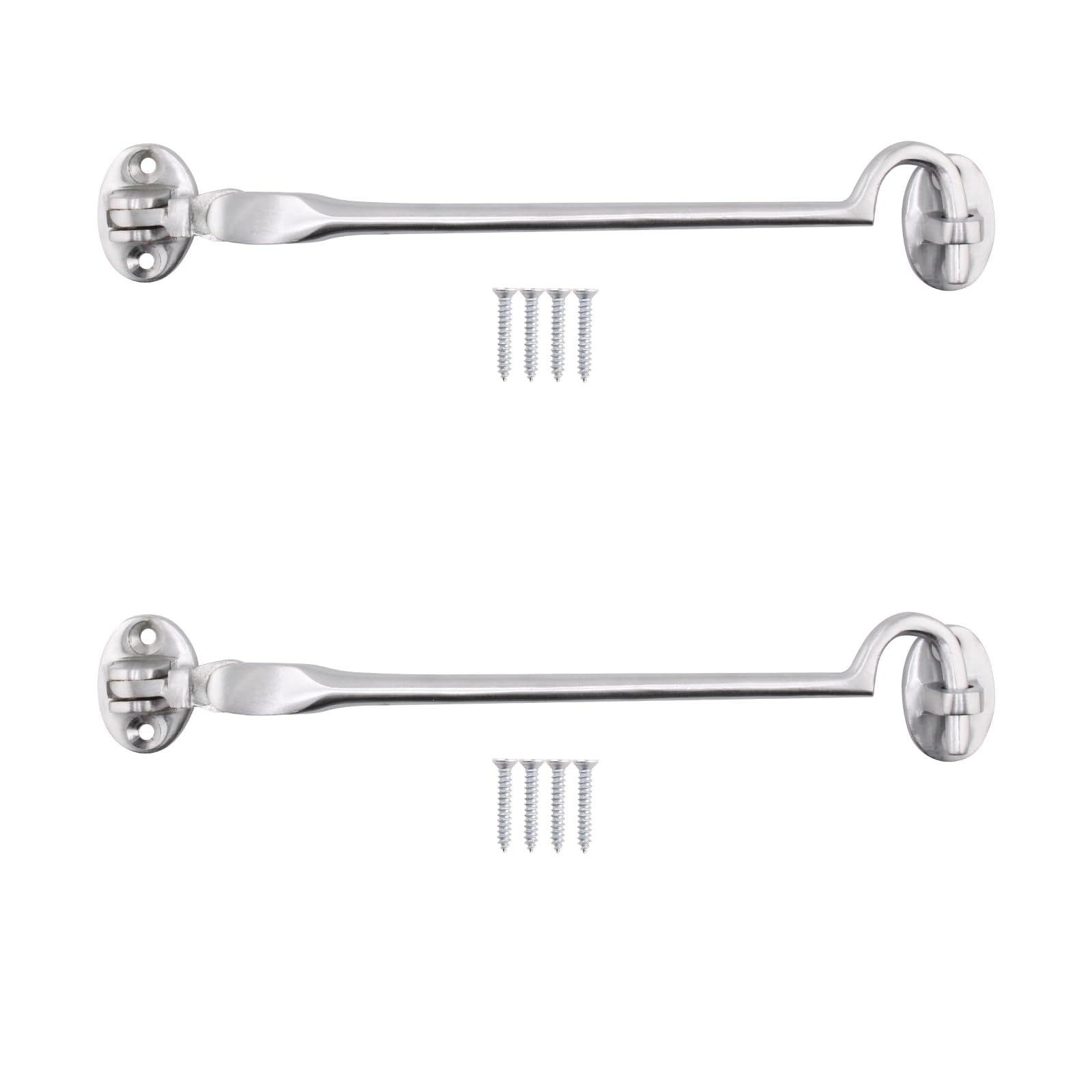 Eai Satin Chrome Cabin Hook And Eye Latch | Heavy Duty 250Mm / 10 Inch Silent Hook And Eye Latch | 2 Pack With Fixings