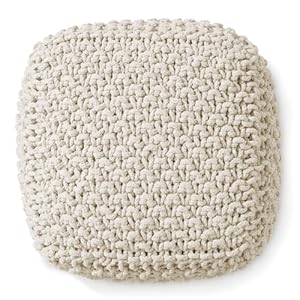 Casafield square pouf ottoman natural 185 w x 185 d x 145 h cotton knit foot stool boho floor pouffe for living room bedroom home office  urban country home decor