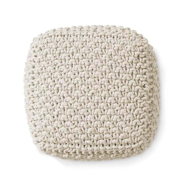 Casafield square pouf ottoman natural 185 w x 185 d x 145 h cotton knit foot stool boho floor pouffe for living room bedroom home office  urban country home decor