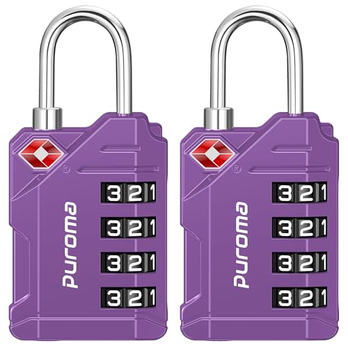 Puroma Cadeados de bagagem de viagem aprovados pela TSA, cadeado de código de combinação redefinível de 4 dígitos com corpo de liga de zinco para mala, mochila, bolsa de laptop, armário de academia