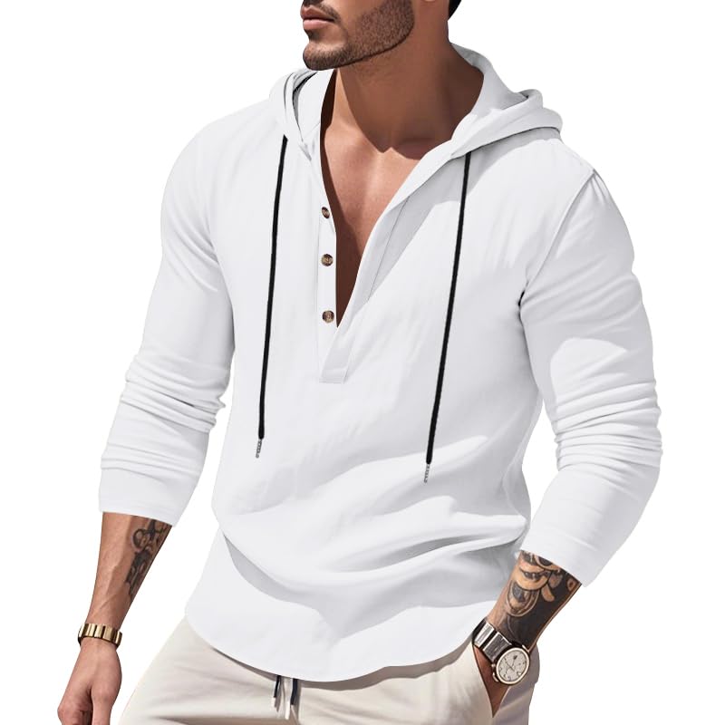 Mens Cotton Linen Hoodies Long Sleeve Button Down Shirts Casual Hawaiian Beach Yoga Sweatshirts2