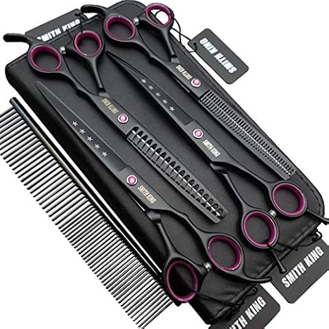 7.0 inches Professional Dog Grooming Scissors Set Straight & thinning & Curved & chunkers 4pcs in 1 Set (with Comb) Cover