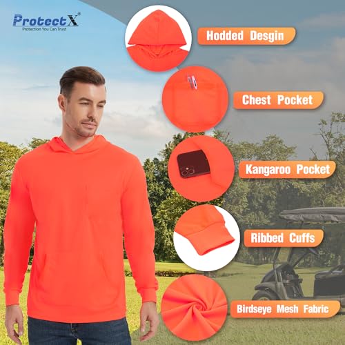 ProtectX Hi Vis Hoodie with Pockets, Long Sleeve High Visibility Hoodie, Quick Dry Safety Shirts with Hood for Men Women2