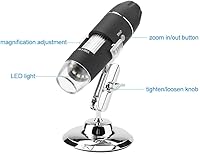 Vista 2 de Microscopio digital, microscopio electrónico digital de mano Walfront Lupa 1000X 8 LED Soporte de observación ajustable, salida AV analógica para TV