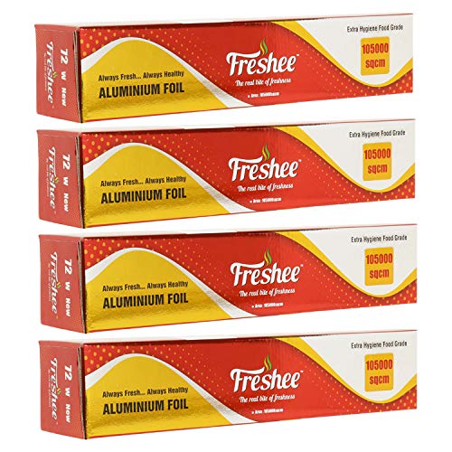 Image of Freshee 105000sqcm Aluminium Silver Kitchen Foil Roll Paper Pack of 4|Disposable Food wrap for Fresh Food