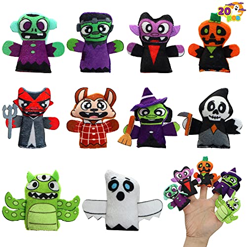JOYIN 20 PCS Halloween Finger Puppet Set with 10 Halloween Characters, Mini Halloween Plush Finger Puppet for Kids Halloween Party Favors, Goodie Bag Fillers, Halloween Gift Exchange
