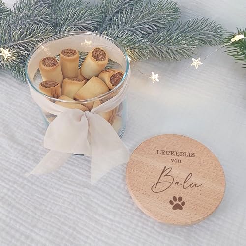 Feenstaub Personalisiertes Vorratsglas mit graviertem Deckel, Glas Futterdose Hund, Futteraufbewahrung, Geschenk Hund, Hundebesitzer, Leckerli-glas, Aufbewahrungsglas mit Namen, Pfote