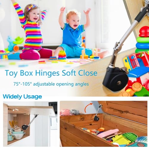 Toy Box Hinges Soft Close - Lid Support Chest Hinge Lid Stay 105 Degree Open with Soft Close, for Toy Box and Upward Top-Opening Flap Doors (Black 1 Pack) - Image 5