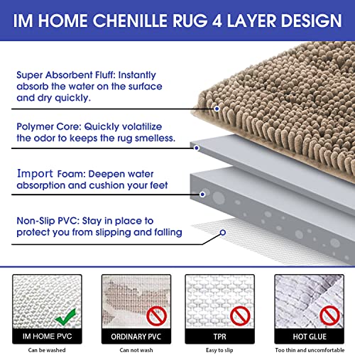 Accumtek Striped Ultra Soft Bathroom Rugs And Mats Set 3 Pieces Bathroom Rug Set Beige, Thick Chenille Bath Rugs Non Slip Bath Mats For Bathroom, Toilet, Bedroom, Kitchen #TOP4