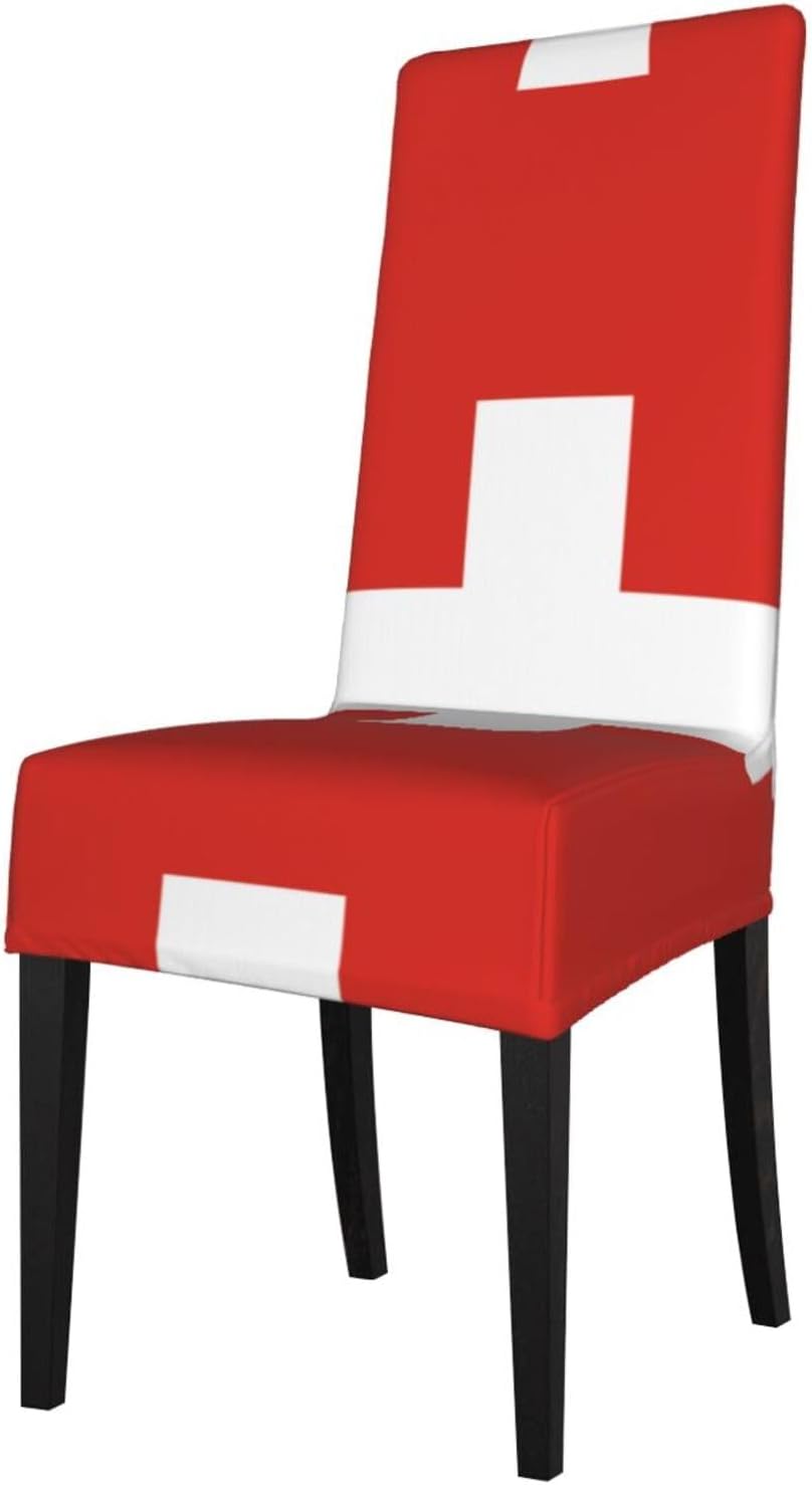 Swiss Flag Prints Protection Cover for Dining Chair - Stretchable Chair Throw Covers for Dining Room, Hotel Event Party