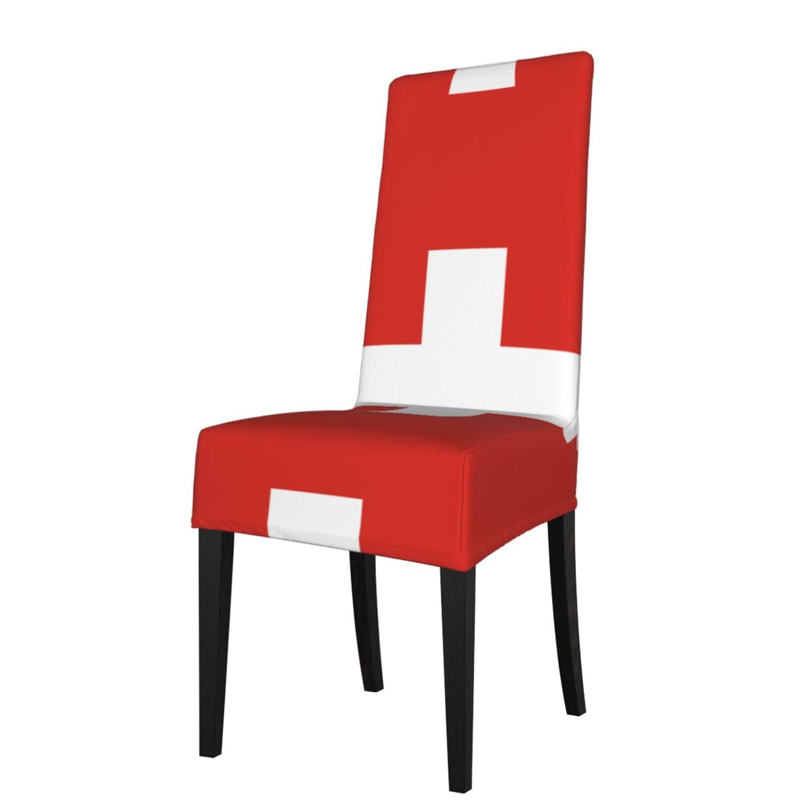YYHWHJDE Swiss Flag Prints Dining Chair Throw Covers – Stretchable Polyester Blend Protects Your Chairs with Easy Style & Easy Care