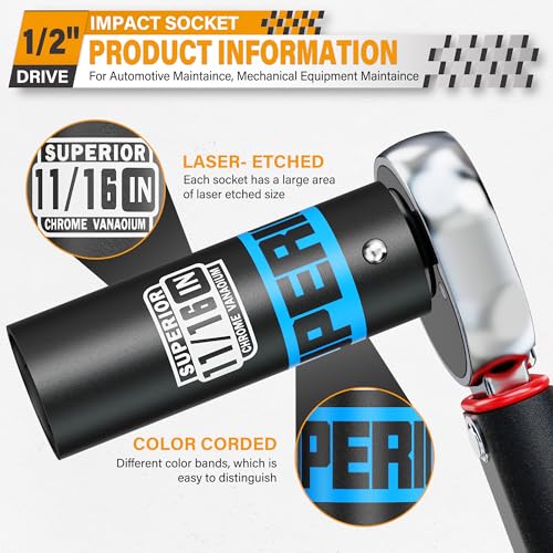 Image of 1 /2 inch Drive Impact Socket, 11 /16 inch Deep Socket, SAE, 6 Point, CR-V, for Car Repair, Loosen the Fastening Nut