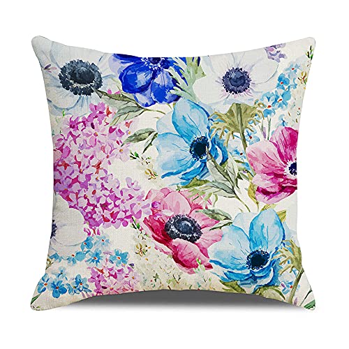 HNDXLHH Cuscini per Divano 40x40 Fiori Blu Rosa, Cuscini per Divano Cotone Biancheria Guanciali Letto, con Cerniera Invisibile, Moderni, Federe, Soggiorno