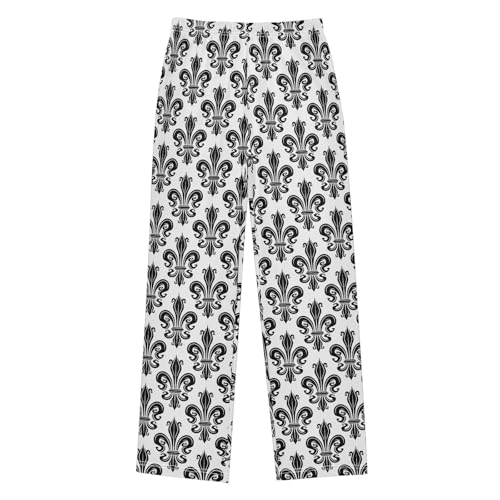 Fleur De Lis Pattern Boys Long Pants Soft Trousers Elastic Waist Kids Lounge Bottoms with Pockets S-XL