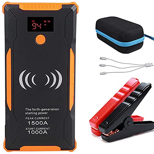 Preisvergleich Produktbild Auto Starthilfe 22000mAh, Mit Kabelloser Ladefunktion, Hochleistungsspitze 1500A, Digitalem LCD-Bildschirm, 3 LED-Taschenlampenmodi für 6,0 L Gas Und 5,0 L Diesel-Autobatterie-Booster,Yellow