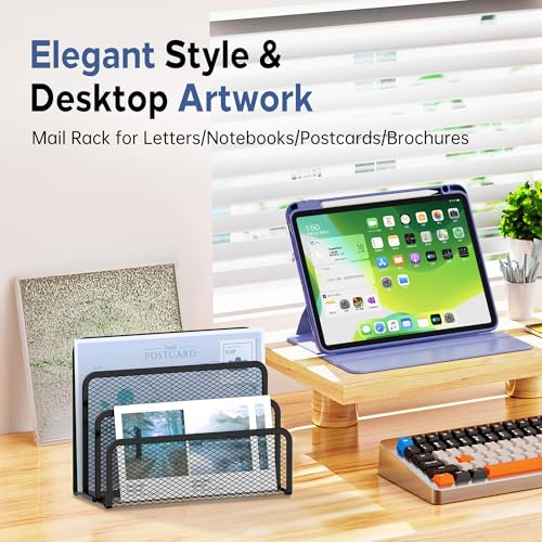 SUPEASY 3 Fächer Briefhalter - Mesh Metall Dokumentenhalter für Schreibtisch, Desktop Mail Halter und Briefablage (Schwarz)