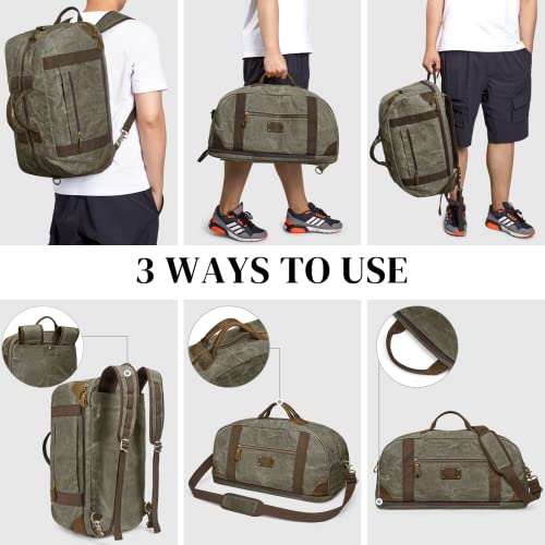 S-Zone Duffle Bag For Travel Backpack Waxed Canvas Carry On Duffel Bag Large Weekender Overnight Bag Mens #TOP3