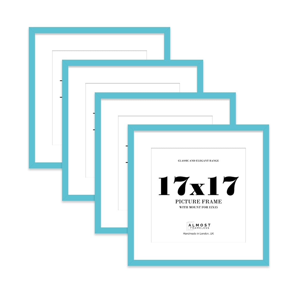 17x17 Turquoise Picture Frame with Mount for 15x15 Photos, Prints - Modern Square Wall Frame, Set of 4