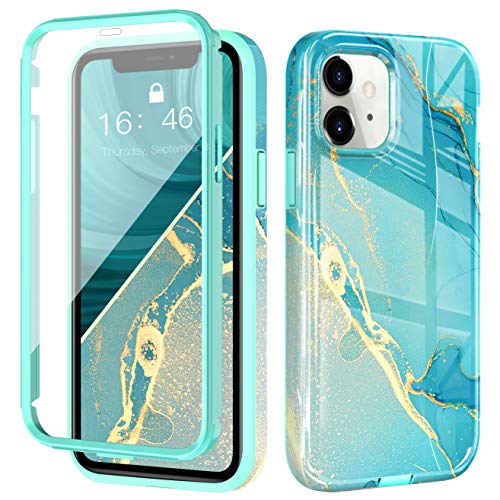 ZtotopCase Marmor Hülle für iPhone Mini 2020 Release, ultraflache, dünne, glänzende iPhone Mini Hülle aus TPU-Gummi mit 5.4 Zoll Ganzkörperschutz und eingebauter Glas-Displayschutzfolie, Minzgrün