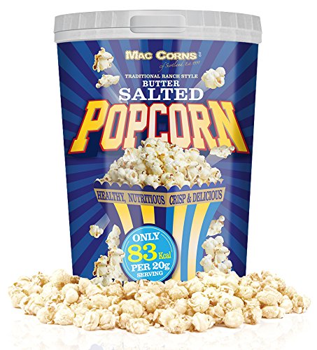 MacCorns Salted Butter Popcorn (12 x 30g) 1 Litre Tub - Salted Popcorn Seasoning for Kids & Adults - Traditional Healthy Popped Pop corn, Perfect for Glaze-On, Movies & Party Garnish