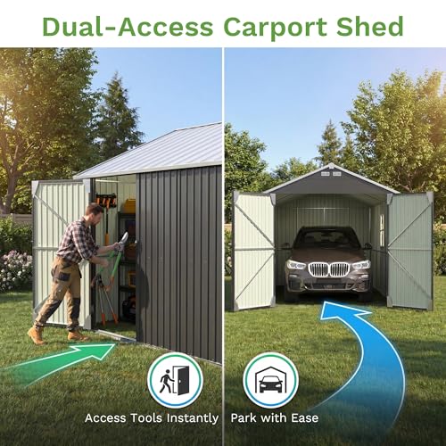 Image of Patiowell 12x20 FT Outdoor Storage Shed, Large Metal Garden Shed with Lockable Doors & Windows, Waterproof Reinforced Tool Shed with Side Door & Air Vents for Cars Trucks Boats, Black