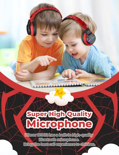 Image of iClever Bluetooth Headphones with Mic, Headphones for Kids with 74 /85 /94dB Volume Limited Over The Ear Headset (Black /Red)