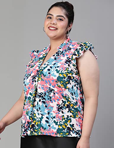 Image of oxolloxo Women Plus Size Floral Print Ruffled Top