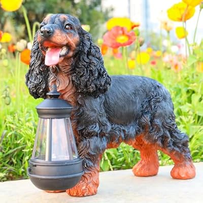 Garden Dog Statues Outdoor Decor, Solar Lights Outdoor Cocker Spaniel Figurine Garden Decorations Solar Dog Ornaments for Patio, Lawn, Yard Art Decoration, Housewarming Gifts