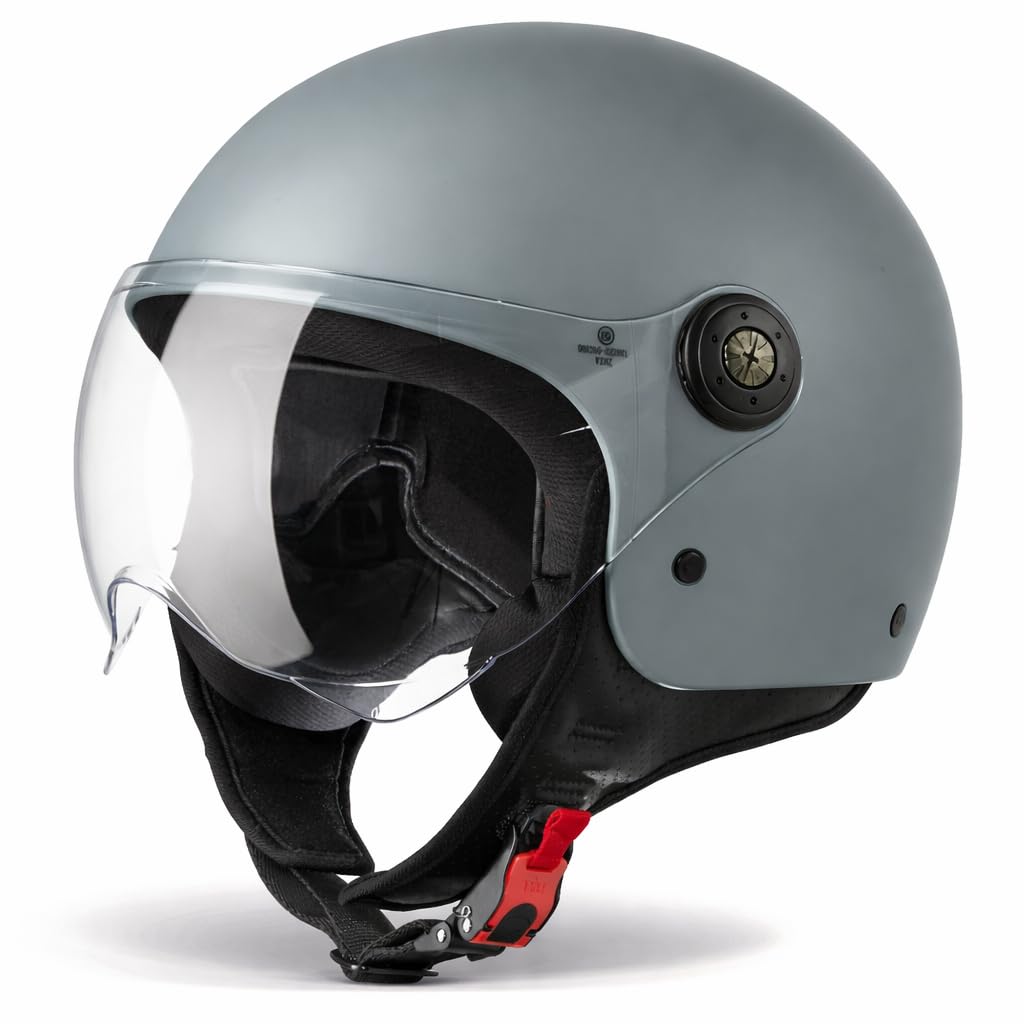 VINZ Kask motocyklowy Duoro typu Jet do skuterów i motorowerów, dla mężczyzn i kobiet, rozmiary XS do XXL, zintegrowany wizjer, zatwierdzony przez ECE 22.06