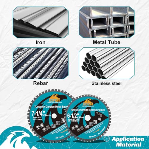 7-1/4" 48T Metal Circular Saw Blade - EXFEIN Tungsten Carbide Tipped Saw Blade Arbor 5/8" for Metal Sheet or Pipe, Angle Iron, Rebar, Ferrous Metals, Non-Ferrous Metals
