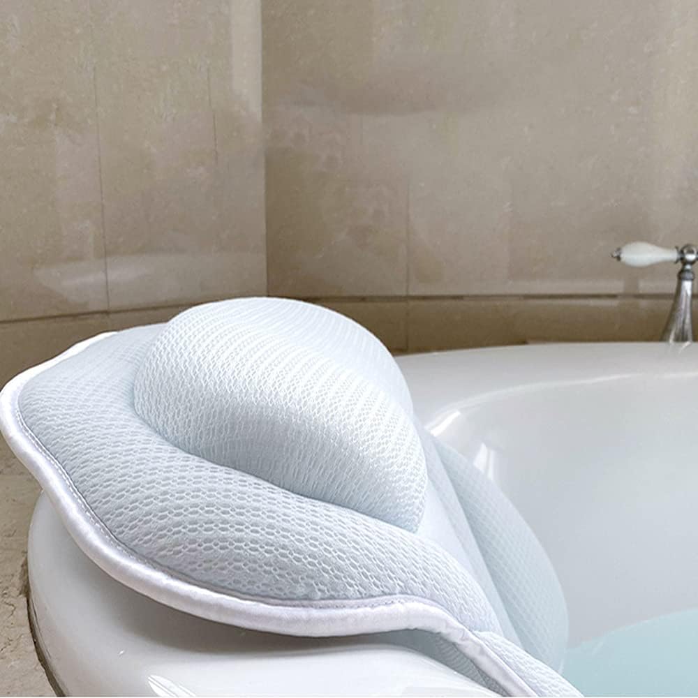 SPA Shower Pillow Bathtub Ergonomics Suitable for Bathtub Neck Head Shoulder Pillow Support Cushion Soft 3D Mesh Strong Grip Suction Cup Blue