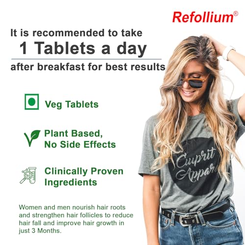 Image of Refollium Hair Vitamin Tablets with Biotin, Iron & DHT Blocker, Vitamin E for Hair Growth & Hair Fall Control, with Hair Growth Supplements for Women & Men 30 Tablets (PACK OF 2)
