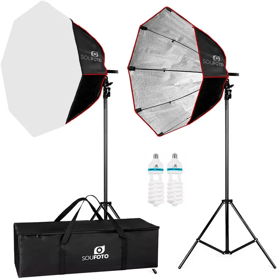 SOU FOTO Kit Iluminação Softbox Octagonal Tripe Lâmpada 150w e Bolsa de Transporte para Estúdio Fotográfico (110V)