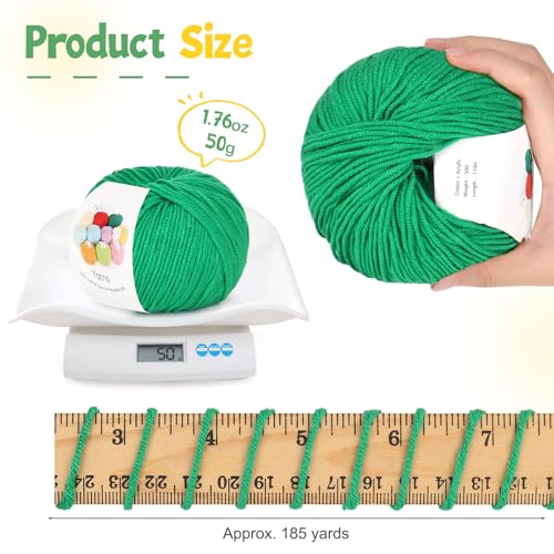 Image of Katech Cotton Yarn for Crocheting-55% Cotton 45% Acrylic-#3 DK (Light)-Super Soft Milk Cotton Yarn-Great Crochet and Knitting Starter Kit for Colorful Craft（Dark Green）