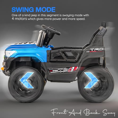 Image of Baybee Maverick Battery Operated Jeep for Kids with RGB Windshield Light, Bluetooth, USB & Music | Baby Big Ride on Battery Car | Electric Jeep Car for Kids to Drive for 2 to 6 Years Boys Girls (Blue)