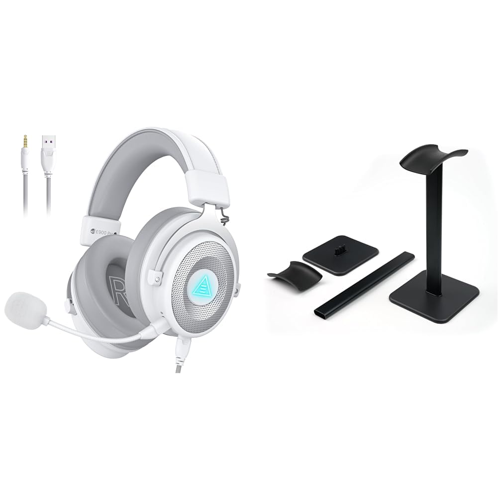 EKSA E900 Pro White Gaming Wired Over Ear Headphones Noise Cancelling with Mic & Led & EKSA Headphone Stand, BALCK-picture-22