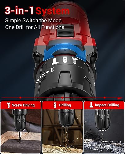 KUZUPRO Akku Bohrmaschine 21V, Akkuschrauber mit 2 Akkus 2000mAh, 25+3 Drehmomentstufen Akkuschrauber Set, 42Nm, 14PCS Zubehöre Set, 2 Gang, LED Licht Akkubohrer für Haus und Garten DIY Projekt – Bild 4
