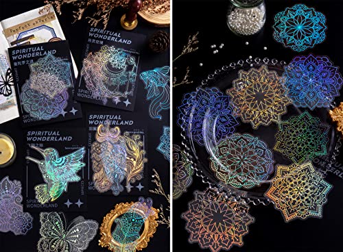 Artsmona 80 Pieces Large Size Holographic Stickers, Glitter Shiny Iridescent Transparent Resin Sticker Decals For Scrapbook Junk Journal Bullet Journals Planners Laptops Water Bottles Paper Crafts #TOP3