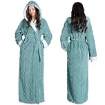 Oksun Womens Long Dressing Gown Robe Full Length Ladies Fluffy Plus Size Fleece Hooded Winter Warm Bathrobe (Green, XL)