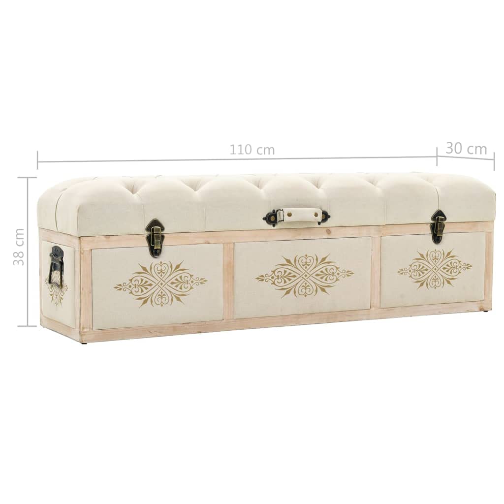 vidaXL Banco con almacenaje 110 cm Madera Maciza de Abeto Color Crema y