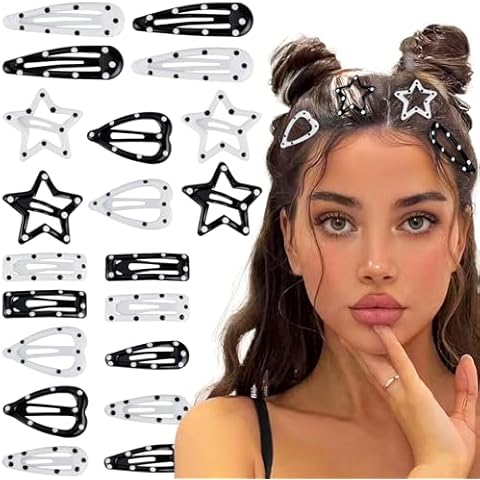20PCS Star Hair Clips Y2k Hair Accessories for Women Black White Polka Dot Cute Hair Pins for Girls Star Barrettes Non Slip Kawaii Snap Hair Clips Small for Styling Festival Accessories Cover