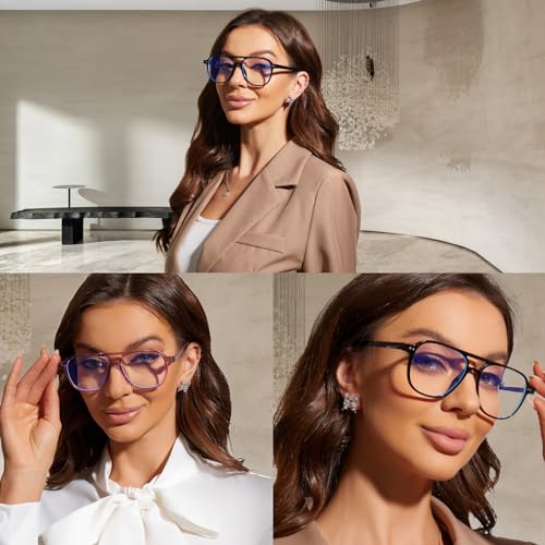 Image of OUWEN Square Aviator Blue Light Blocking Glasses Womens Mens, Anti EyeStrain & UV Glare Computer Gaming Eyeglasses OW2244