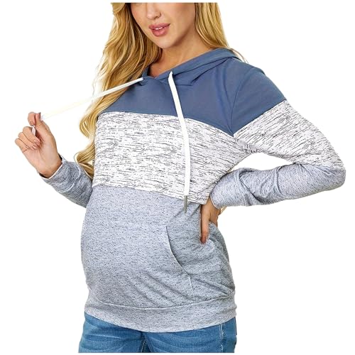 Premamá Tops Sudadera con Capucha de Lactancia Materna de Manga Larga para Mujer cómodo Patchwork Moda Jersey Camiseta Ropa Premamá de Enfermería Primavera Verano Regalo Durante el Embarazo