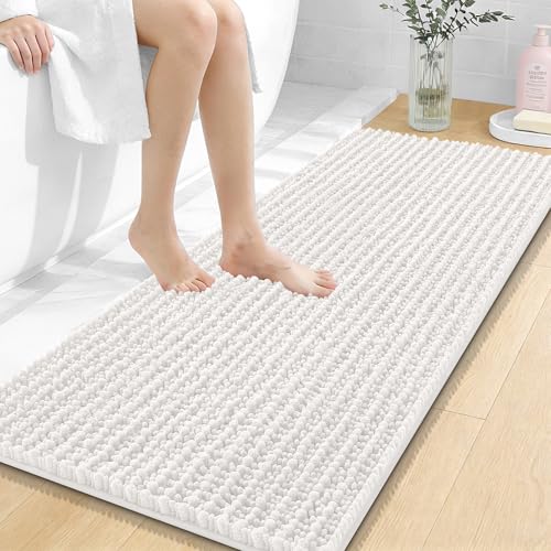 Image of OLANLY Long Bathroom Rugs Runner 47x20, Thick Soft and Absorbent Chenille Bath Mat, Non-Slip, Machine Washable Quick Dry Bath Rugs for Tub Shower Floor, Home Decor Accessories, Ivory