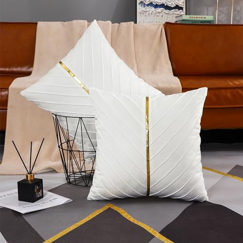 Image of Velvet Throw Pillow Covers 24x24 inch Pack of 2 Gold Decor White