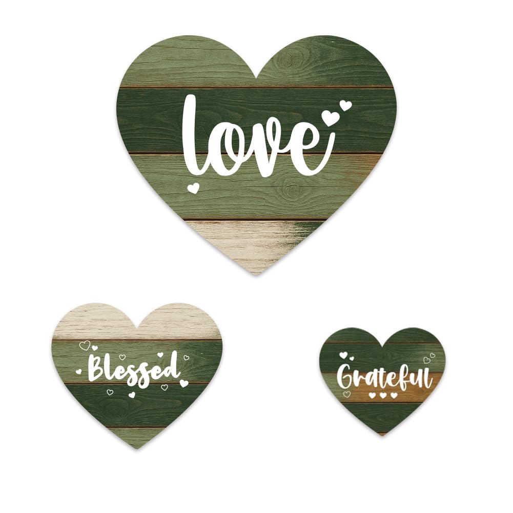 GOMAKERER 3 Pcs Wooden Hearts Wall Decor, Hanging Love Plaque Wall Art Natural Wood Heart Shaped Minimalist Theme Ornaments for Home Cottage Playroom Bedroom(3 Sizes)