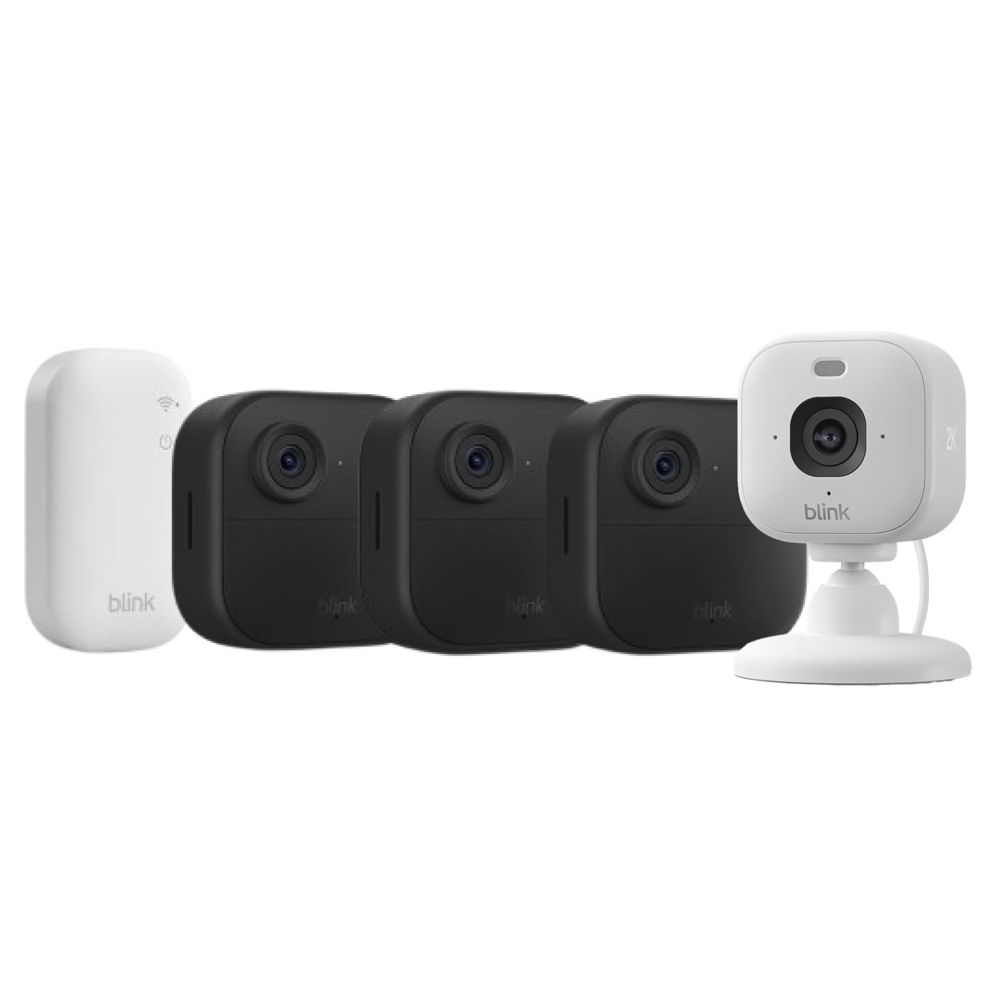 Videocamera Blink Outdoor 4 + Videocamera Mini 2K+ Blink (ultimo modello) Bianca - Videocamera di sicurezza smart HD wireless, autonomia di due anni - Sistema a 3 telecamera con Sync Module Core incluso - IP65