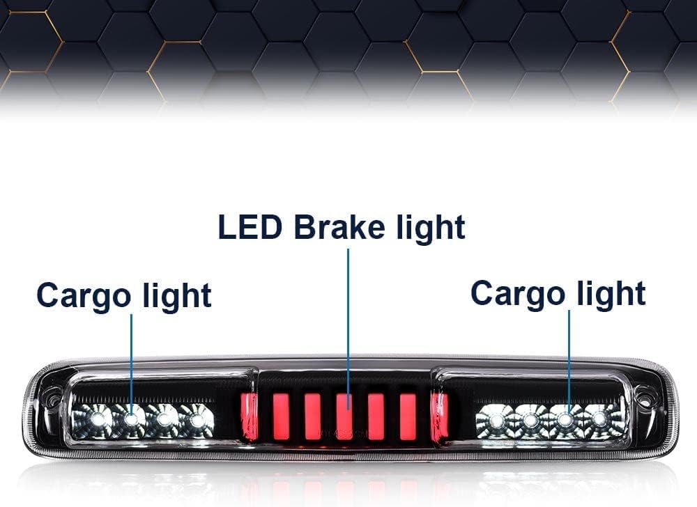 PIT66 LED 3rd Brake Light, Compatible With Chevy Silverado 99-07/Fit GMC Sierra 1500 2500HD 3500 99-07 High Mount Stop Parking Light I Type Third Brake Cargo Lamps Black Housing Clear Lens