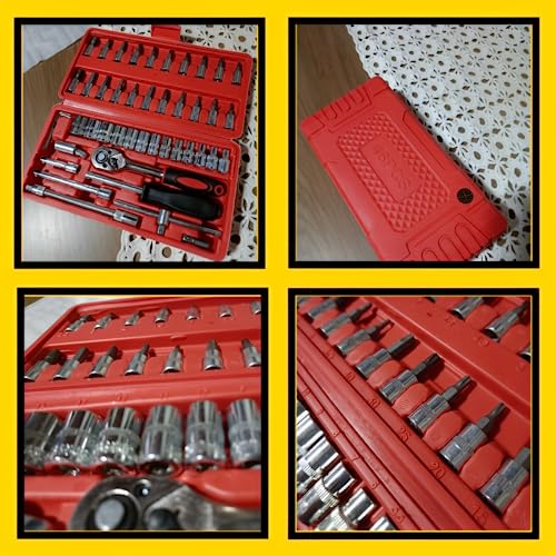 Kit Jogo de Chaves Catraca Soquete Reversível 46 Peças Aço Crv 1/4 Com Maleta E Extensor Porta Bit P